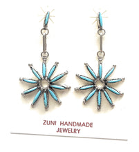 Load image into Gallery viewer, Zuni Turquoise And Sterling Silver Flower Dangle Earrings