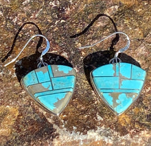 Load image into Gallery viewer, Turquoise &amp; Sterling Silver Shield Dangle Earrings