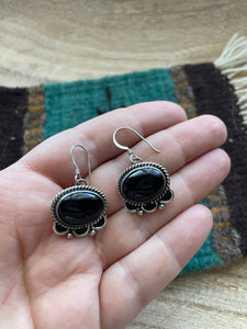 Black Onyx Dangle Hoop Earrings