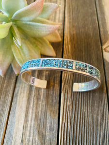 Navajo Kingman Spiderweb Turquoise & Sterling Silver Inlay Cuff Bracelet