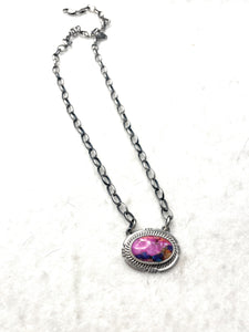 Navajo Sterling Silver & Pink Dream Mojave Necklace Signed