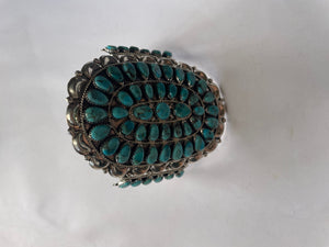 Navajo Sterling Silver & Turquoise Statement Cuff Bracelet Signed