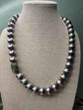 Load image into Gallery viewer, Navajo Sterling Silver Pearl 12mm Beaded Necklace With Natural #8 Stone 18INCH