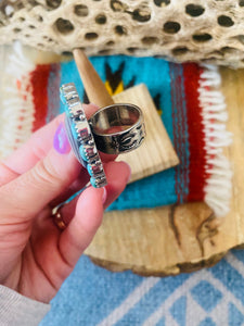 Handmade Sterling Silver, Fordite & Turquoise Cluster Adjustable Ring