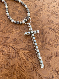 Handmade Sterling Silver & Fresh Water Pearl 4 inch Cross