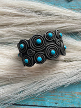 Load image into Gallery viewer, Leander Tahe Turquoise &amp; Sterling Silver Spiral Navajo Bracelet Signed