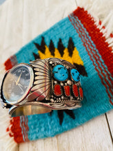 Load image into Gallery viewer, Old Pawn Vintage Navajo Turquoise, Coral &amp; Sterling Silver Watch Cuff
