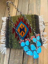 Load image into Gallery viewer, Navajo Sterling Silver, Turquoise &amp; Coral Cactus Necklace