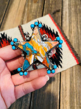 Load image into Gallery viewer, Navajo Multi Stone Spice, Turquoise &amp; Sterling Silver Star Necklace Signed
