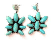 Load image into Gallery viewer, Navajo Turquoise &amp; Sterling Silver Cluster Dangle Earrings