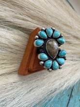 Load image into Gallery viewer, Navajo Sterling Silver, Tibetan Turquoise &amp; Turquoise Cluster Adjustable Ring