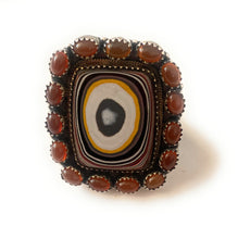 Load image into Gallery viewer, Handmade Sterling Silver, Fordite &amp; Garnet Cluster Adjustable Ring