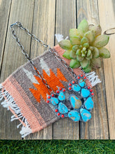 Load image into Gallery viewer, Navajo Sterling Silver, Turquoise &amp; Coral Cactus Necklace