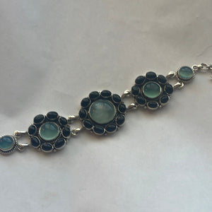 Handmade Sterling Silver, Onyx & Aqua Calcedony Bracelet Signed Nizhoni