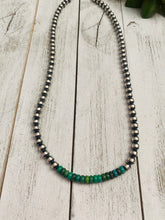 Load image into Gallery viewer, Navajo Turquoise &amp; Sterling Silver Beaded Necklace 20”