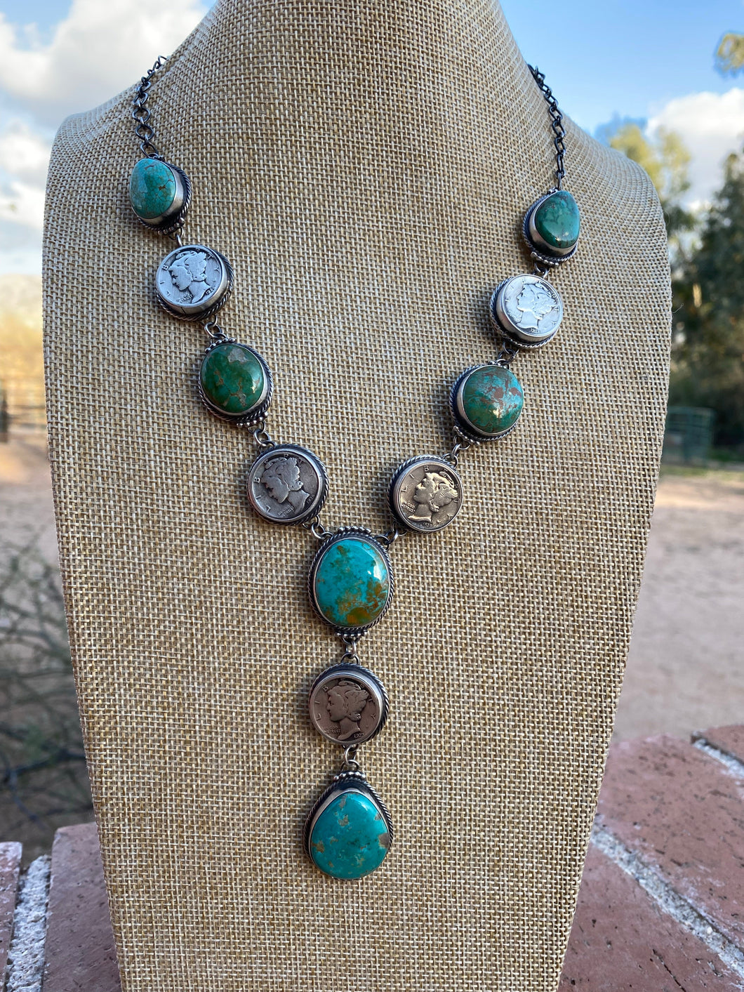 Navajo Royston Turquoise & Liberty Dime Lariat Set