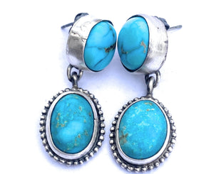 Navajo Sterling Silver And Turquoise Dangle Earrings Signed