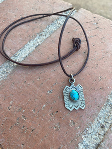 Handmade German Silver & Turquoise Leather Necklace
