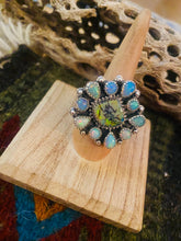 Load image into Gallery viewer, Handmade Sterling Silver &amp; Opal Cluster Adjustable Ring