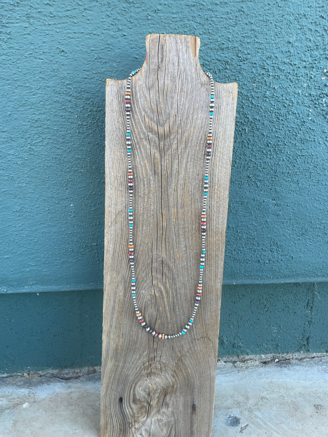 Navajo Multi Stone And Sterling Silver Beaded Necklace 30INCH