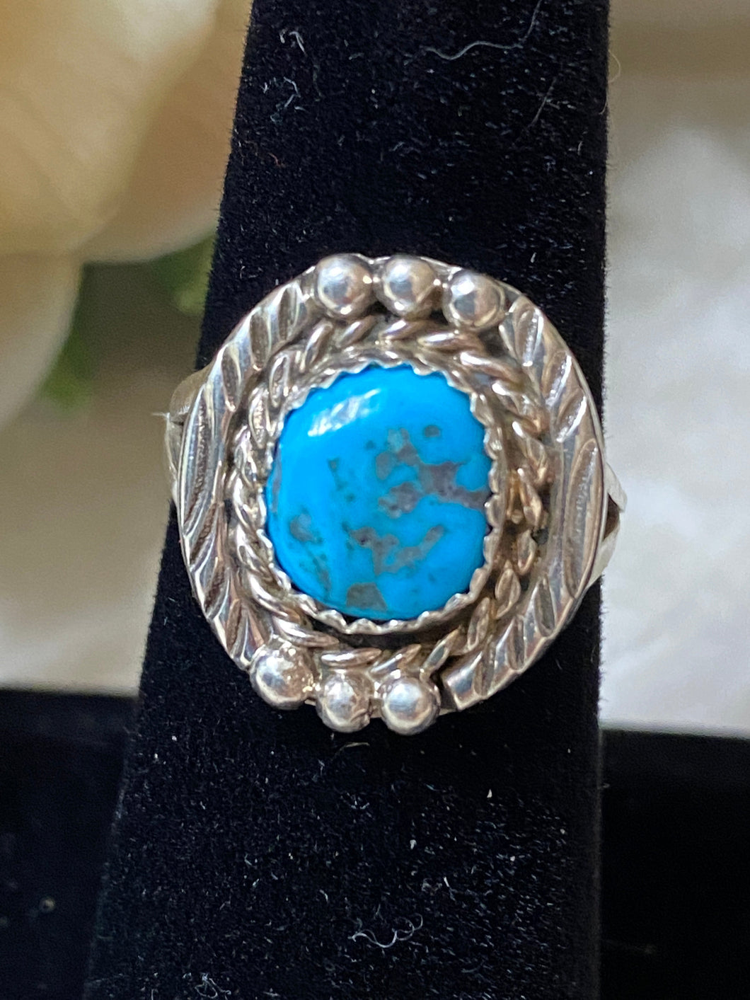 Old Pawn Turquoise Sterling silver Circle Ring Size 6.25