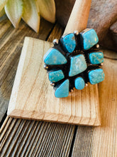 Load image into Gallery viewer, Navajo Kingman Turquoise &amp; Sterling Silver Cluster Ring Size 9