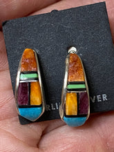 Load image into Gallery viewer, Turquoise Orange Spiny Half Small Hoop Stud Earrings
