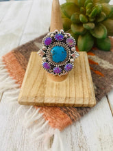 Load image into Gallery viewer, Handmade Sterling Silver, Turquoise &amp; Opal Cluster Adjustable Ring