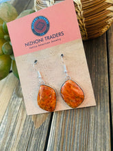 Load image into Gallery viewer, Navajo Sterling Silver &amp; Orange Spiny Dangle Earrings