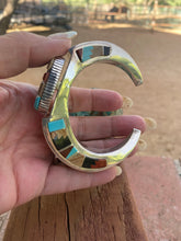 Load image into Gallery viewer, Navajo Multi Stone &amp; Sterling Silver High Rise Inlay Cuff Bracelet