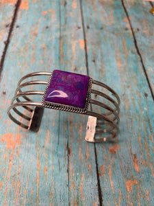 Navajo Purple Kingman Turquoise & Sterling Silver Cuff Bracelet Signed