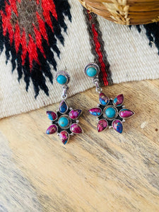 Handmade Pink Dream, Turquoise And Sterling Silver Cluster Dangle Earrings