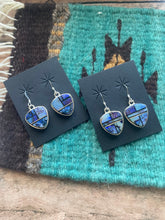 Load image into Gallery viewer, Navajo Blue Opal Web &amp; Sterling Silver Dangle Earrings Signed