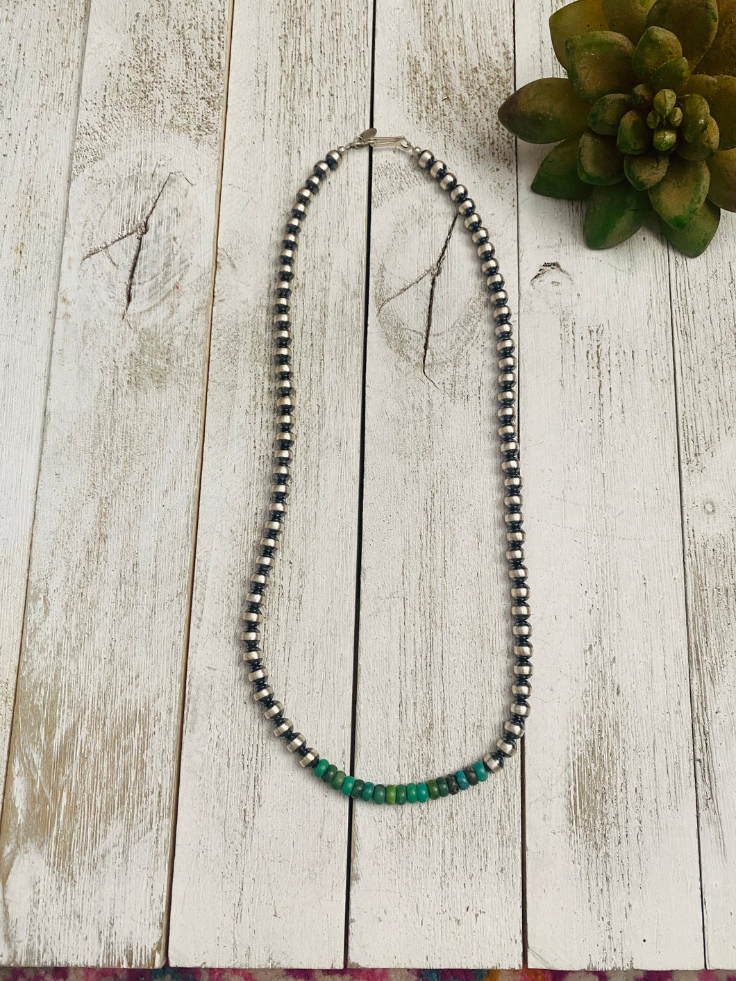 Navajo Turquoise & Sterling Silver Beaded Necklace 20”