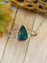 Load image into Gallery viewer, Navajo Morenci Turquoise &amp; Sterling Silver Cuff Bracelet Signed