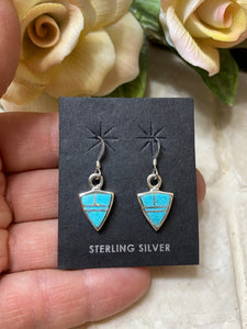 Turquoise 8 & Sterling Silver light blue Petite Triangle Dangle Earrings