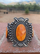 Load image into Gallery viewer, Beautiful Navajo Orange Spiny &amp; Sterling Silver Cuff Bracelet Signed