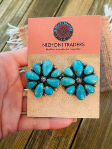 Navajo Sterling Silver & Natural Turquoise Cluster Post Earrings