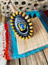 Load image into Gallery viewer, Handmade Sterling Silver, Fordite &amp; Orange Mohave Cluster Adjustable Ring