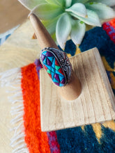 Load image into Gallery viewer, Handmade Sterling Silver &amp; Multi Stone Inlay Ring Size 6.5