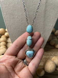 Navajo Sterling Silver And Golden Hills Turquoise Lariat Necklace