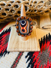 Load image into Gallery viewer, Handmade Sterling Silver, Fordite &amp; Garnet Cluster Adjustable Ring