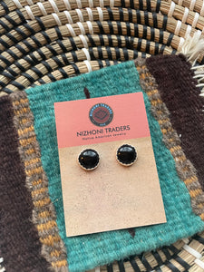 Navajo Black Onyx And Sterling Silver Stud Earrings