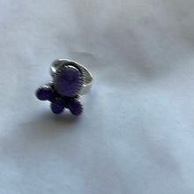 Load image into Gallery viewer, Handmade Charoite &amp; Sterling Silver Adjustable Ring Signed Nizhoni