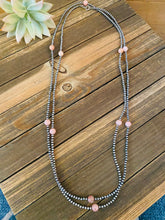 Load image into Gallery viewer, Navajo Sterling Silver Pearl &amp; Pink Opal Beaded Necklace 72 inch