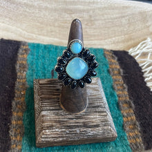 Load image into Gallery viewer, Handmade Sterling Silver, Onyx &amp; Aqua Calcedony Adjustable Ring Signed Nizhoni