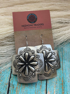 Navajo Sterling Silver Concho Cross Earrings By L Tahe