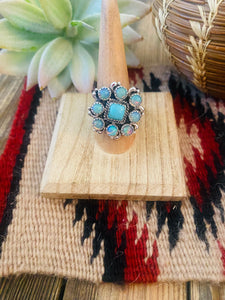 Handmade Sterling Silver, Turquoise & Opal Cluster Adjustable Ring