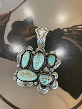 Load image into Gallery viewer, Navajo Sterling Silver &amp; Number 8 Turquoise 5 Stone Pendant