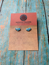 Load image into Gallery viewer, Zuni Sterling Silver &amp; Turquoise Inlay Stud Heart Earrings